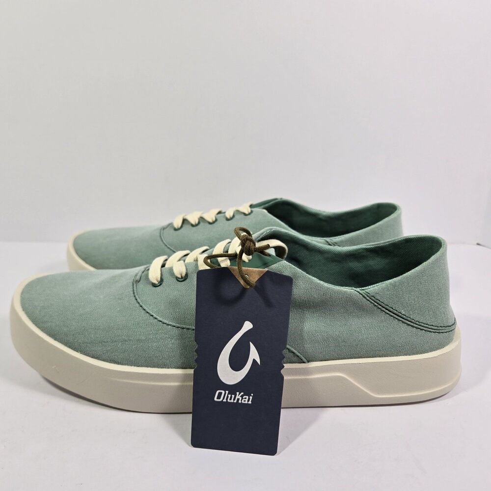 OluKai Tradewind Bamboo Mint Off White Canvas Lace Up Sneakers Shoes Mens 10